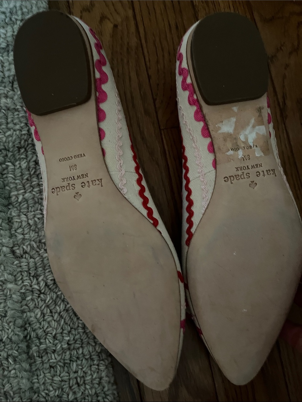 kate spade Cream Pointed-Toe Flats with Pink & Red Trim - Picture 4 of 7